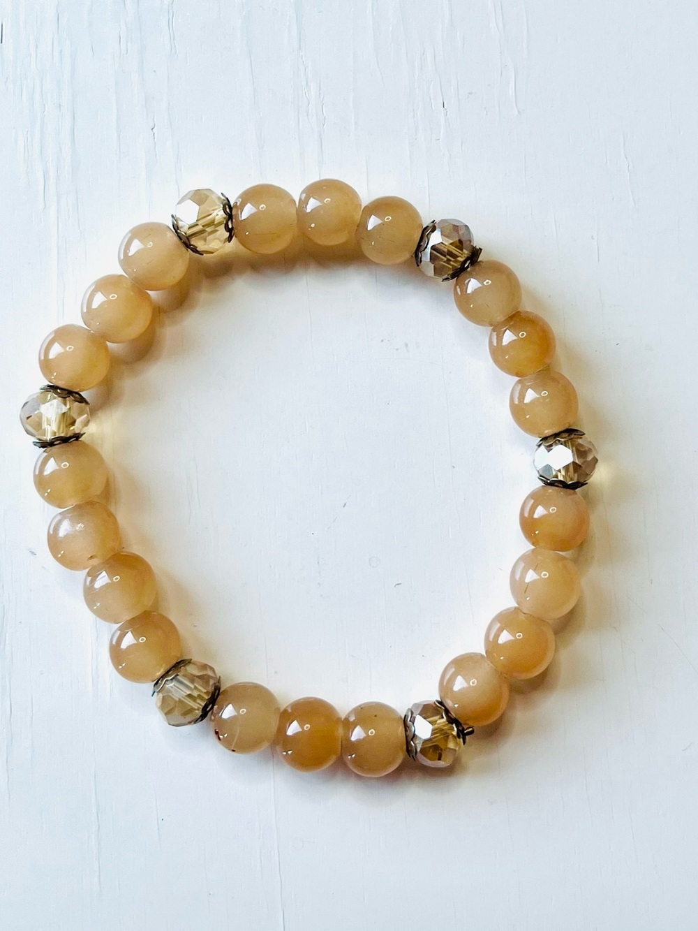 Beige Stone & Faceted Accent Stretch Bracelet